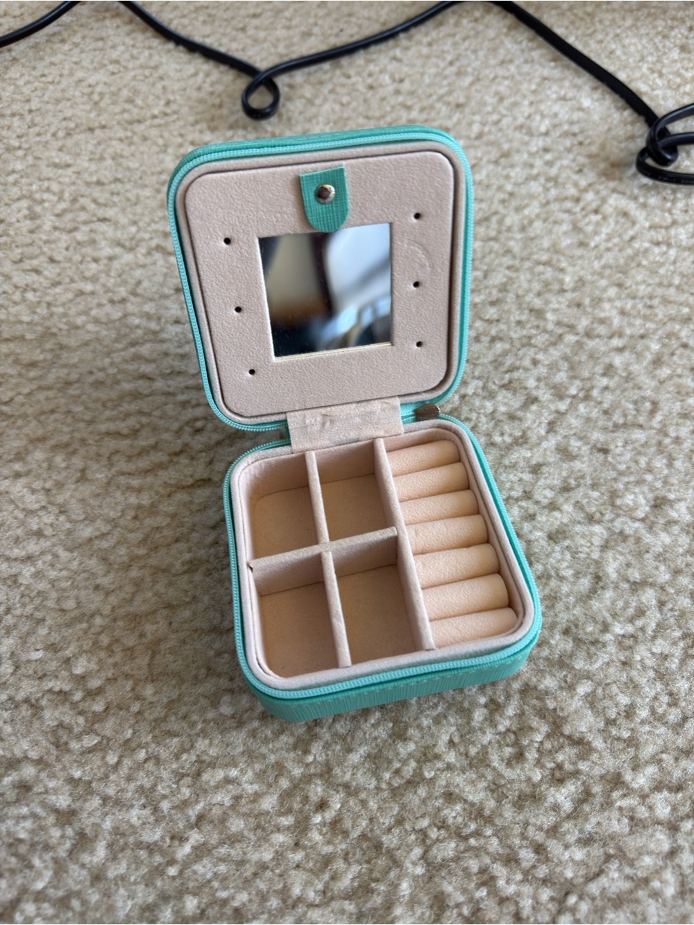 Turquoise Travel Jewelry Organizer Case with Mirror